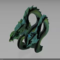 Green And Blue Two Headed Dragon Sculpture With Glowing Eyes And Coiled Body