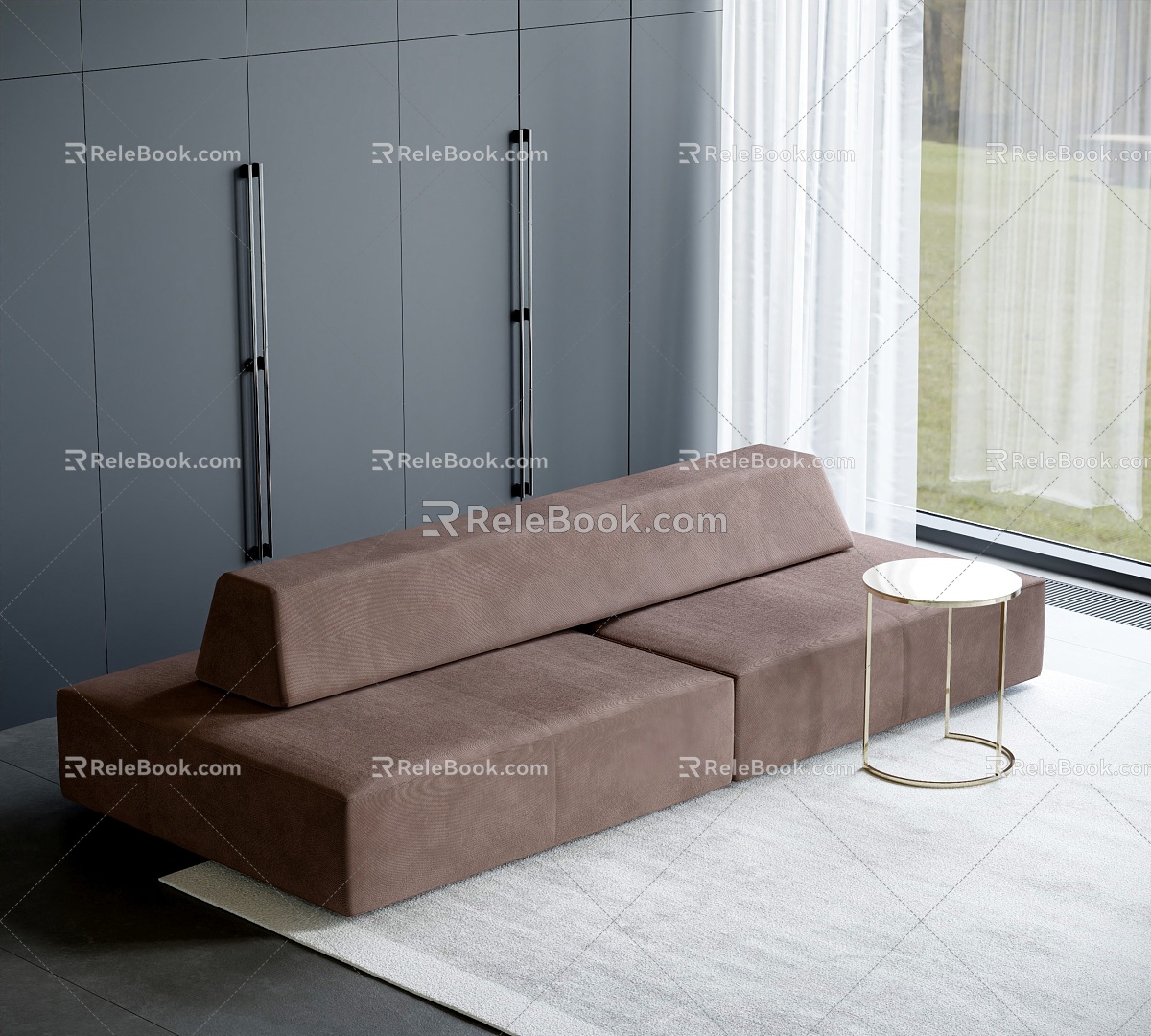 Modern double-sided sofa module sofa tofu block sofa combination sofa metal side table 3d model