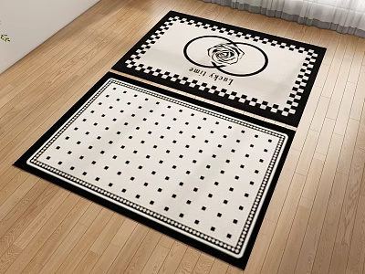 Black White Square Rugs Featuring Rose Pattern Polka Dots And LOVE YOU Text 3d model