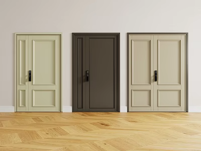 Different Colored Double Doors Interior With Herringbone Wooden Floor And White Wall 3d model