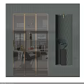 Modern Entryway Cabinet Side Cabinet With Glass Doors Lighting Strips Decorative Items And Gray Wall
