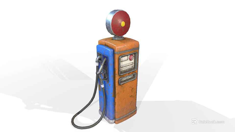 Vintage Blue And Orange Fuel Pump With Red Dome Top And Fuel Hose 3d model 