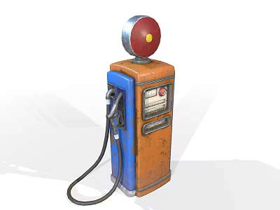 Vintage Blue And Orange Fuel Pump With Red Dome Top And Fuel Hose 3d model