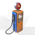Vintage Blue And Orange Fuel Pump With Red Dome Top And Fuel Hose