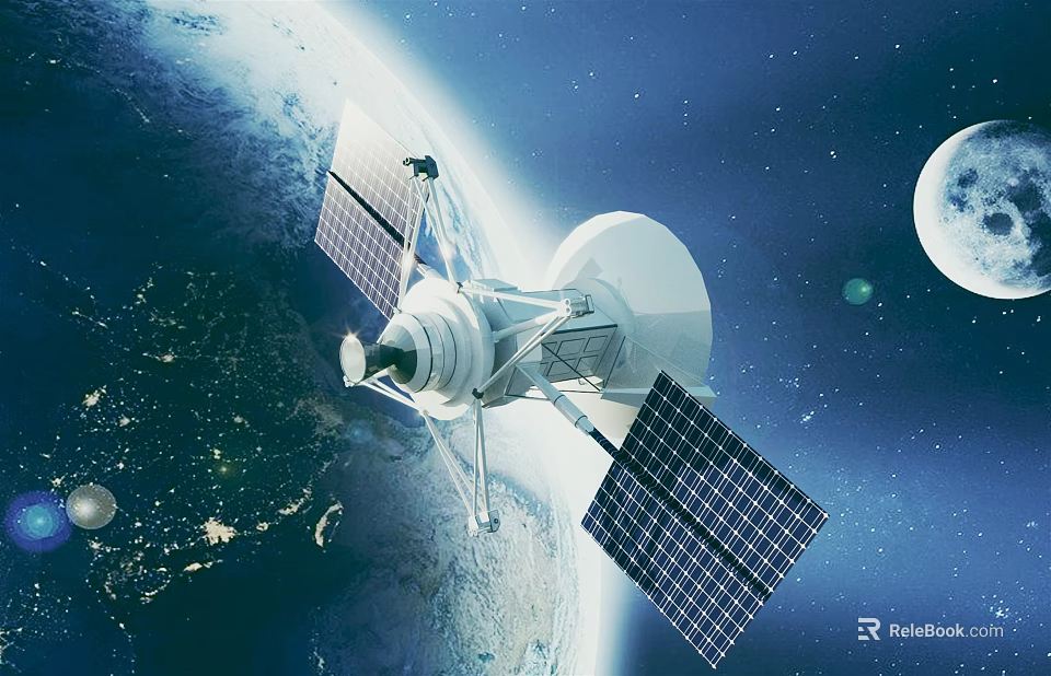 Cartoon Scene of Satellite Orbiting Earth with Moon and Stars in Space 3d model 