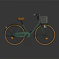 Stylish Green Bicycle With Orange Seat White Basket And Yellow Rims