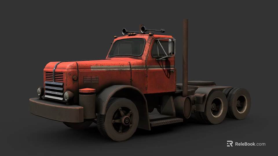 Vintage Red Heavy Duty Truck With Classic Front Design And Large Tires 3d model 