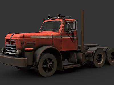Vintage Red Heavy Duty Truck With Classic Front Design And Large Tires 3d model