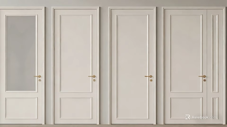 Modern White Interior Swing Doors With Golden Door Handles Design 3d model 