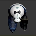 Blue and White Panda 3D Game Movie Character in Walking Pose with Gray Background Reflective Surface