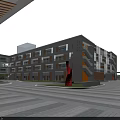 Modern School Building Design With River Green Spaces And Sports Field