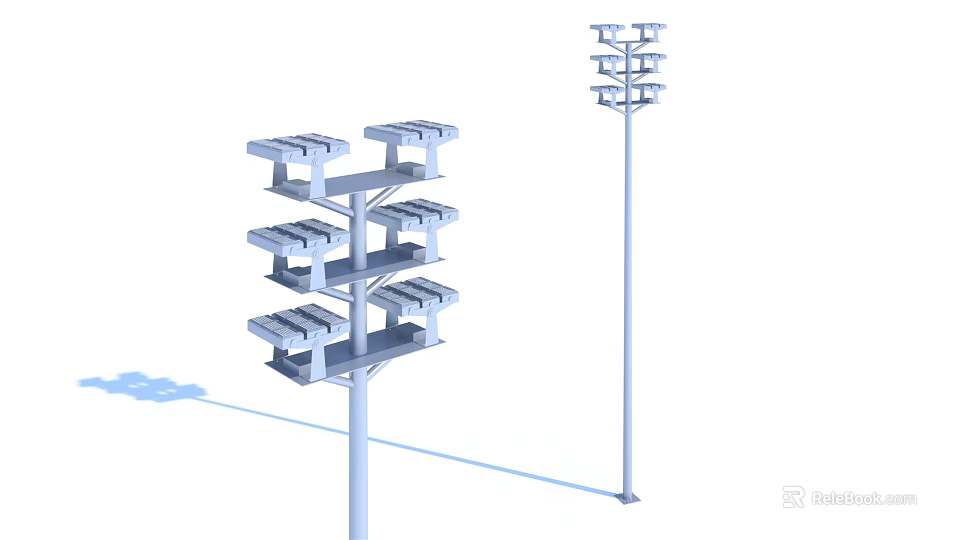 Modern Outdoor Lights With Multi Tiered Fixtures And Tall Lamp Post Design 3d model 