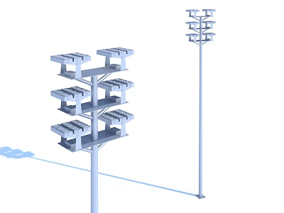 Modern Outdoor Lights With Multi Tiered Fixtures And Tall Lamp Post Design 3d model