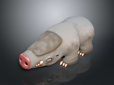 Cartoon Style Stuffed Pig Doll With Gray Body Pink Nose And White Paws 3d model
