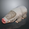 Cartoon Style Stuffed Pig Doll With Gray Body Pink Nose And White Paws