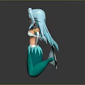 Anime Style Mermaid Game and Movie Character with Light Blue Hair Purple Eyes Green Tail