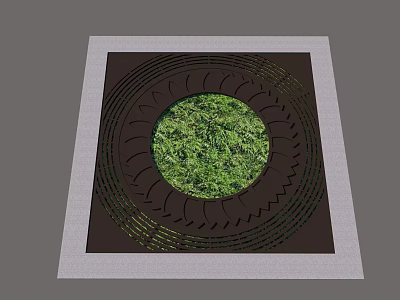 Tree Pit Design With Square Frame Circular Grass Center And Decorative Rings 3d model