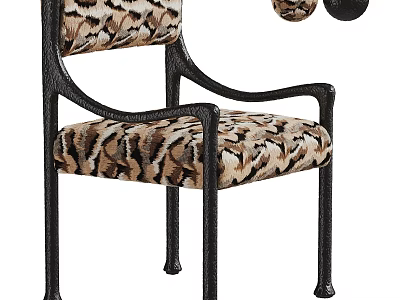 Leopard Print Single Chair With Black Metal Frame And Armrests 3d model