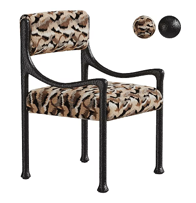 Leopard Print Single Chair With Black Metal Frame And Armrests 3d model