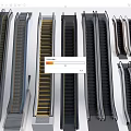 Different Types of Modern Elevators and Escalators With Metal Frames and Striped Steps