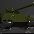 Green Military Tank 3D Model with Long Cannon Turret and Tracks on Gray Background