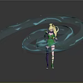 Anime Character Blonde Twin Tails Green Purple Outfit Holding Green Staff Blue Energy Vortex