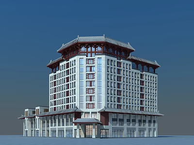 Traditional Chinese Style Hotel Building With Multi Storey Structure And Classic Roof Design 3d model