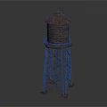 Red Brick Water Tower With Conical Roof And Metal Support Structure