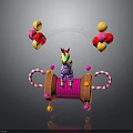 Colorful Zebra On Pink Seat With Candy Cane Railings Rainbow And Balloons Decor