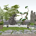 Zen Karesansui Garden Design With Raked Gravel Rocks And Mossy Trees