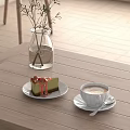 Delicious Cheesecake With Strawberry Sauce And Cappuccino On Wooden Table