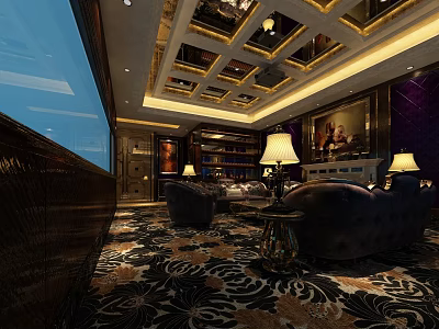 Luxury Home Decor Store Interior With Elegant Sofas Bookshelves Table Lamps And Carpets 3d model