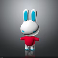 3D Cartoon Rabbit Toy With White Body Blue Ears Red Shirt And Blue Limbs