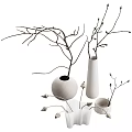 Minimalist White And Gray Vases With Dry Branches And Buds For Home Decor