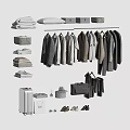 Stylish Clothes Collection With Hanging Coats Folded Shirts Hats Shoes And Suitcase