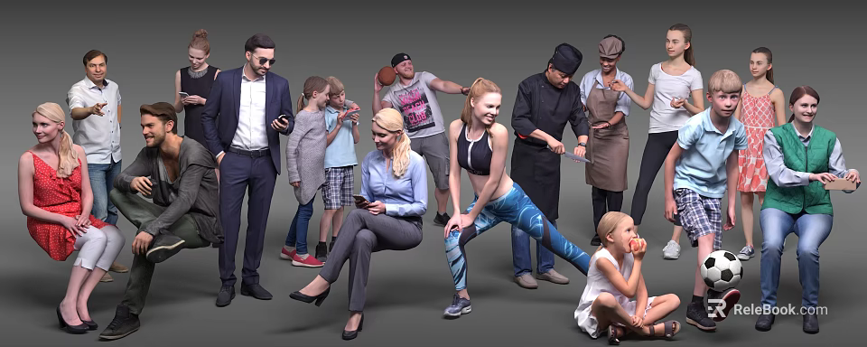 Diverse Group of People with Different Ages Professions and Actions 3d model 