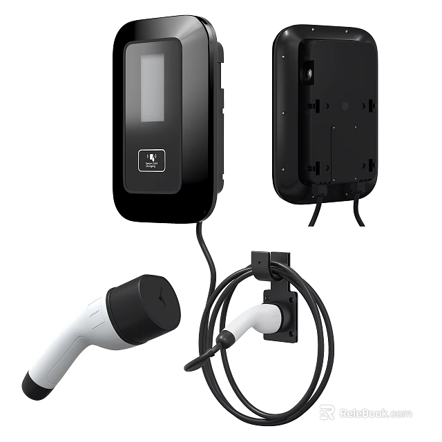 Public Electric Vehicle Charging Facility With Display Screen Charging Gun And Cable Management 3d model 