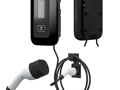 Public Electric Vehicle Charging Facility With Display Screen Charging Gun And Cable Management 3d model