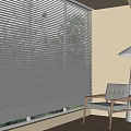 Bright White Vertical Curtains in Modern Room with Wooden Armchair Floor Lamp and Green Plant