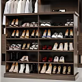 Organized Wardrobe Interior with Hanging Clothes Shoes Bags Drawers and Storage Boxes