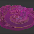 Red Brick Castle Model With Surrounding River Trees And Courtyard Design 3d model