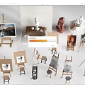 Art Studio Display With Easels Drawing Boards Sculptures And Paintings