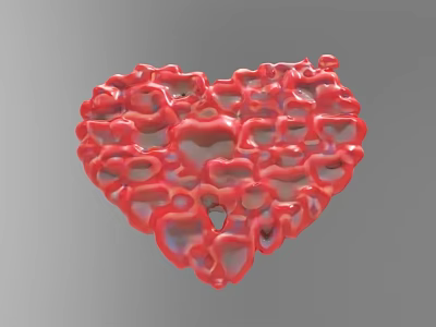 Red Heart Shaped Decorative Ornament Set with Hollow Honeycomb Texture 3d model