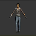 3D Game and Movie Character with Brown Jacket Blue Jeans Gloves and Utility Belt Design