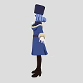 Woman With Blue Hair In Black Hat Blue Coat Dress With Belt Black Stockings Shoes
