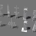 Various Metal Power Transmission Tower Models With Silhouette Shadows 3d model