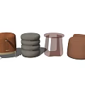 Modern Minimalist Sofa Stools in Four Different Designs with Brown and Gray Leather 3d model
