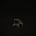 Vintage Retro Computer Setup With Monitor Keyboard External Disk Drives And Text On Screen