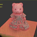 Cute Stuffed Bear Doll Wearing Green Dress With Yellow Star Patterns On Wooden Platform