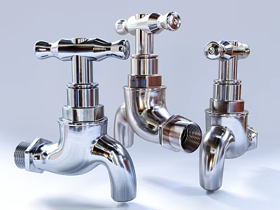 Three Modern Chrome Kitchen Faucets With Polished Handles And Sleek Design Features 3d model